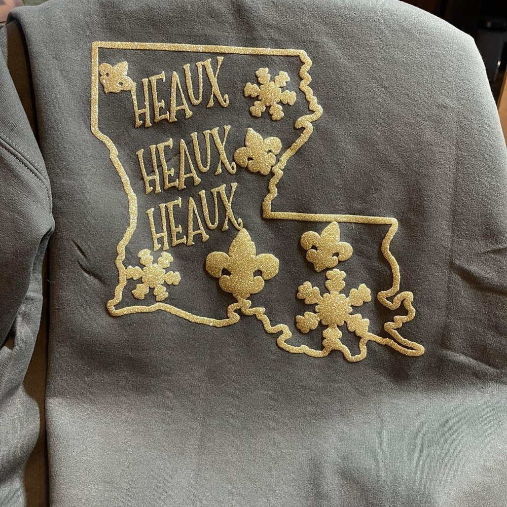 Green Sweatshirt with Gold puff vinyl graphic